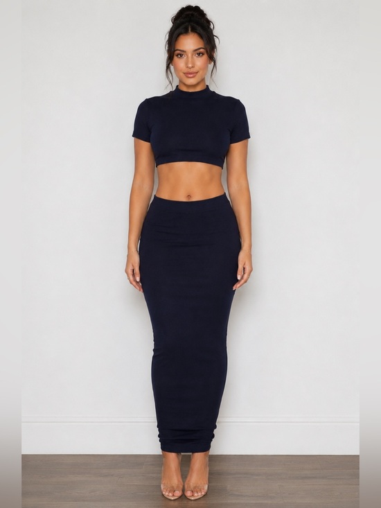 The Hanger Dresses & Skirts - The Hanger Ribbed Navy Midi Skirt Set – Medium
